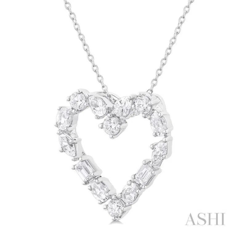 1 Ctw Heart Shape Mixed Diamond Cut Fashion Pendant With Chain in 14K White Gold