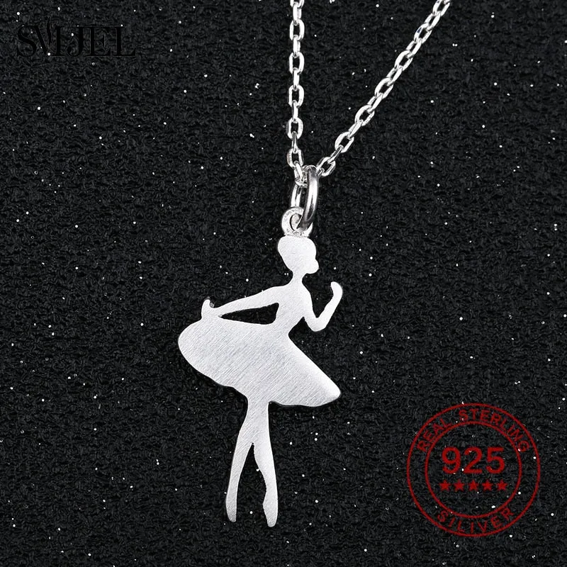 100% 925 Sterling Silver Ballerina Pendant Necklace For Women Necklaces Dancers Accessories Ballet Jewelry Girl Party Gifts