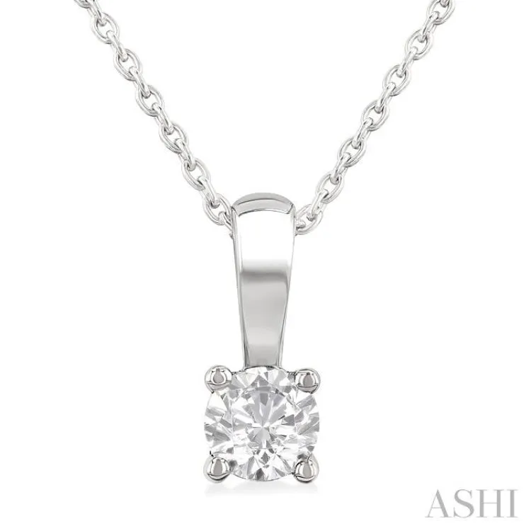 1/3 Ctw Prong Set Round Cut Diamond Solitaire Pendant With Chain in 14K White Gold