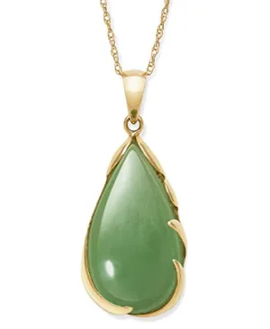14k Gold Natural Jade Teardrop Necklace Pendant, 18 inch