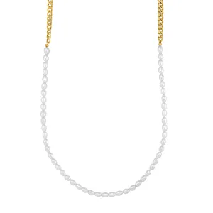 14k Gold with 6mm Freshwater Pearls Franco Chain 4.6mm