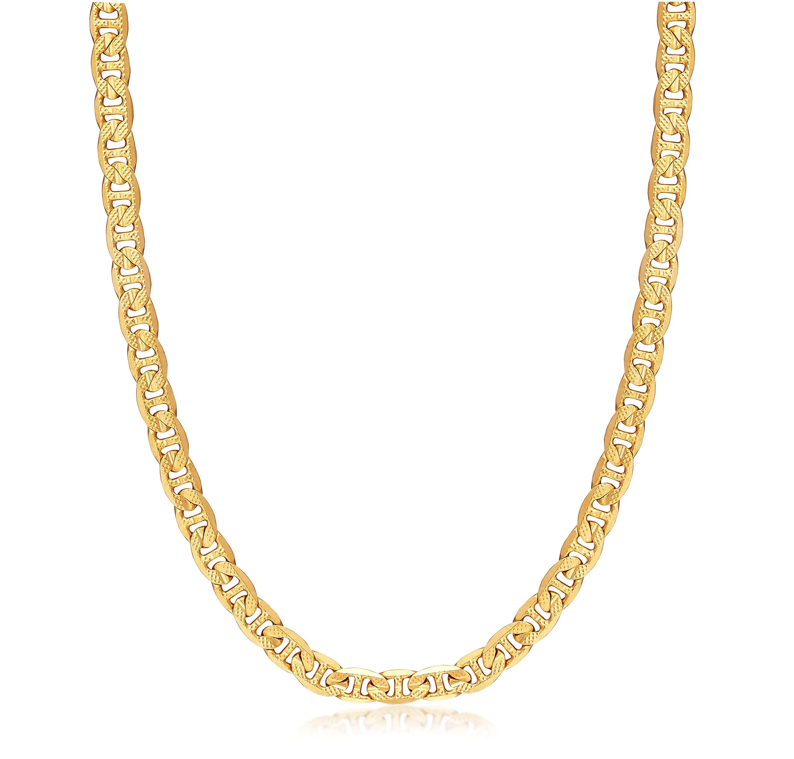 18K Gold Plated 6MM Diamond Cut Pave Flat Mariner Necklace