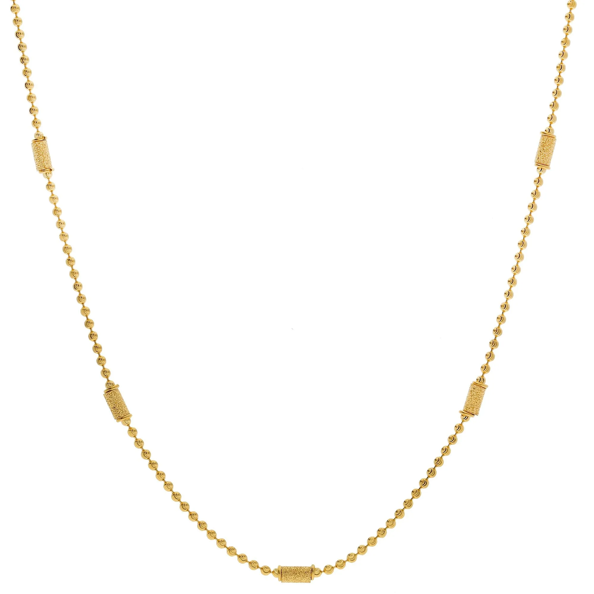 22K Yellow Gold Chain Necklace W/ Ball & Glass Blast Pipe Beads