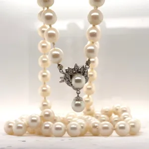 32 in 7.5 mm Akoya Pearl Strand with Fancy Diamond Clasp