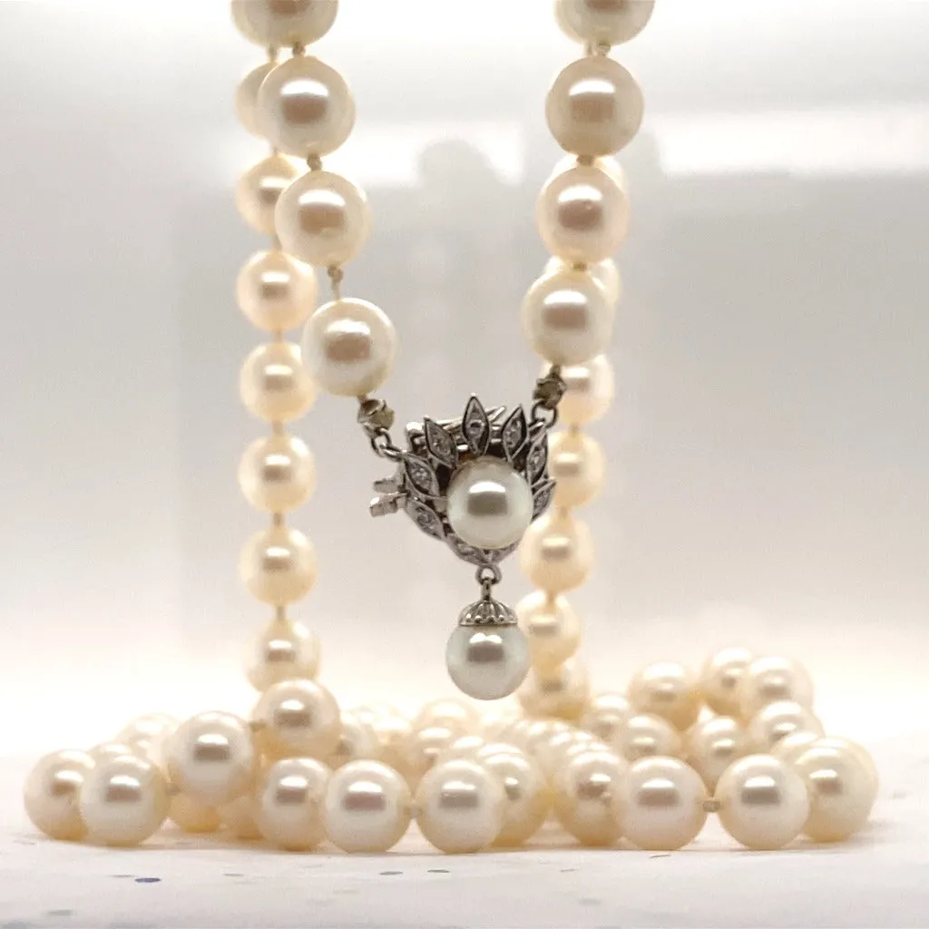 32 in 7.5 mm Akoya Pearl Strand with Fancy Diamond Clasp