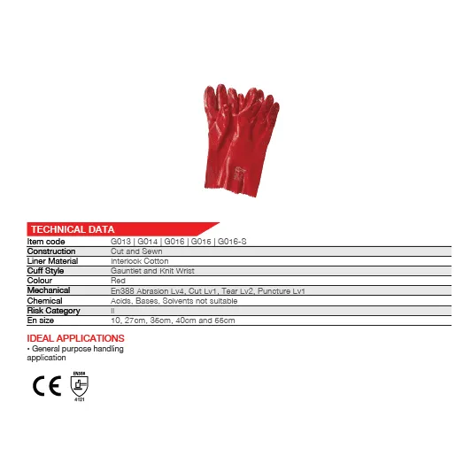400mm 16'' Medium-duty Red PVC gloves Abrasion-Lv4