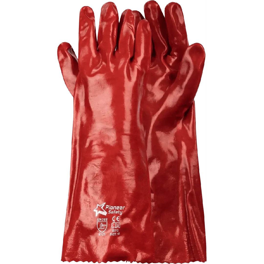 400mm 16'' Medium-duty Red PVC gloves Abrasion-Lv4