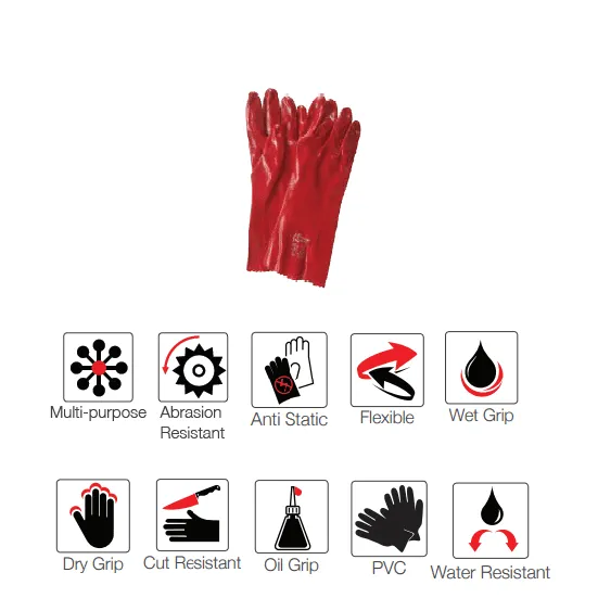 400mm 16'' Medium-duty Red PVC gloves Abrasion-Lv4