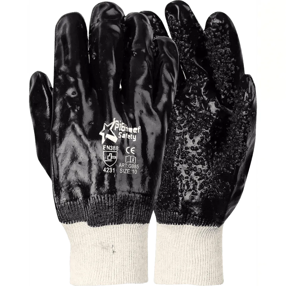50mm 2.5'' Heavy-duty Rough chip palm black PVC knit wrist gloves Abrasion-Lv4