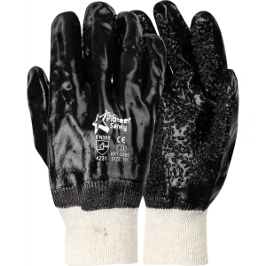 50mm 2.5'' Heavy-duty Rough chip palm black PVC knit wrist gloves Abrasion-Lv4