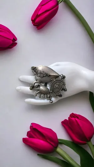 Aarani Silver Lookalike Oxidised Fusion Ring
