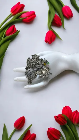 Aarthi Silver Lookalike Oxidised Fusion Ring