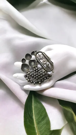 Aarushi Silver Lookalike Oxidised Fusion Ring