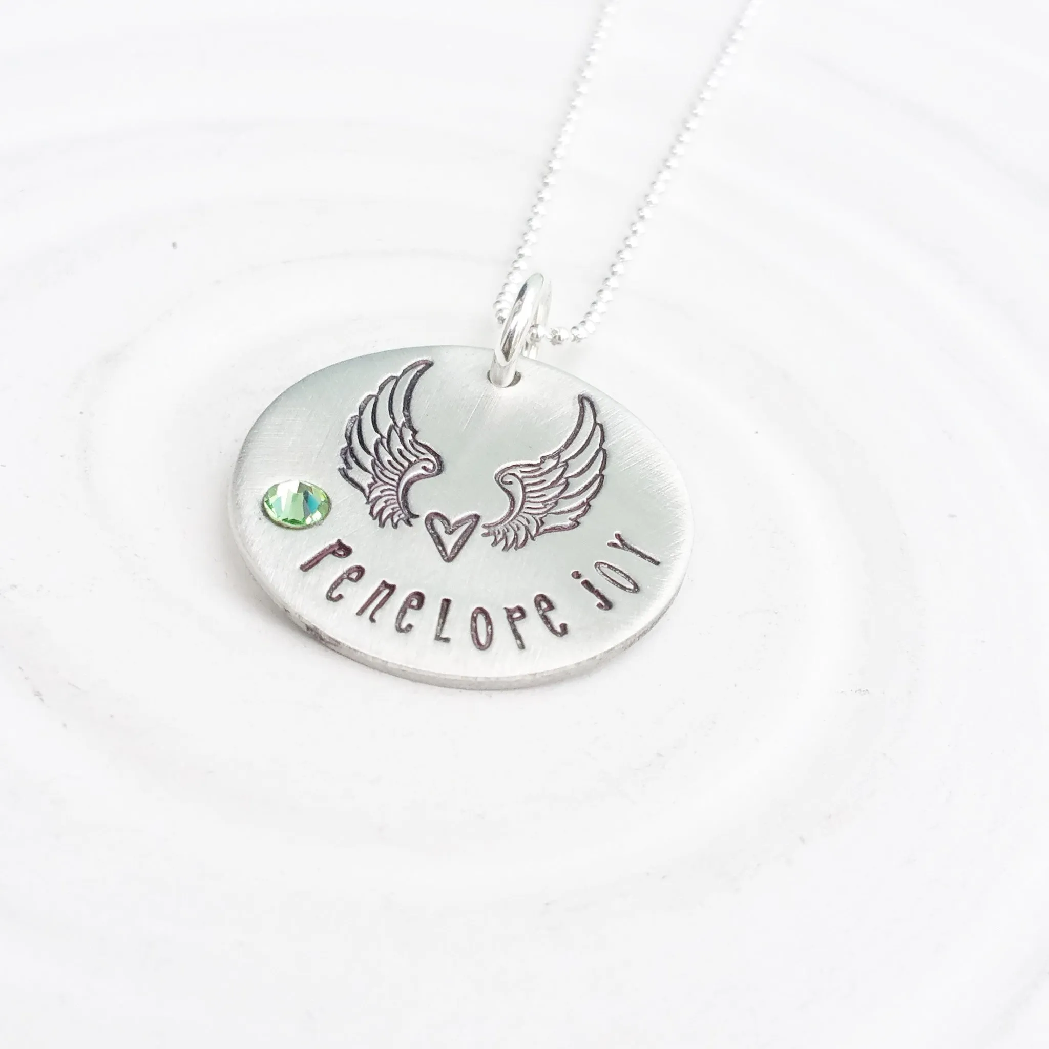 Angel Wings Birthstone Heart Necklace | Angel Baby Necklace