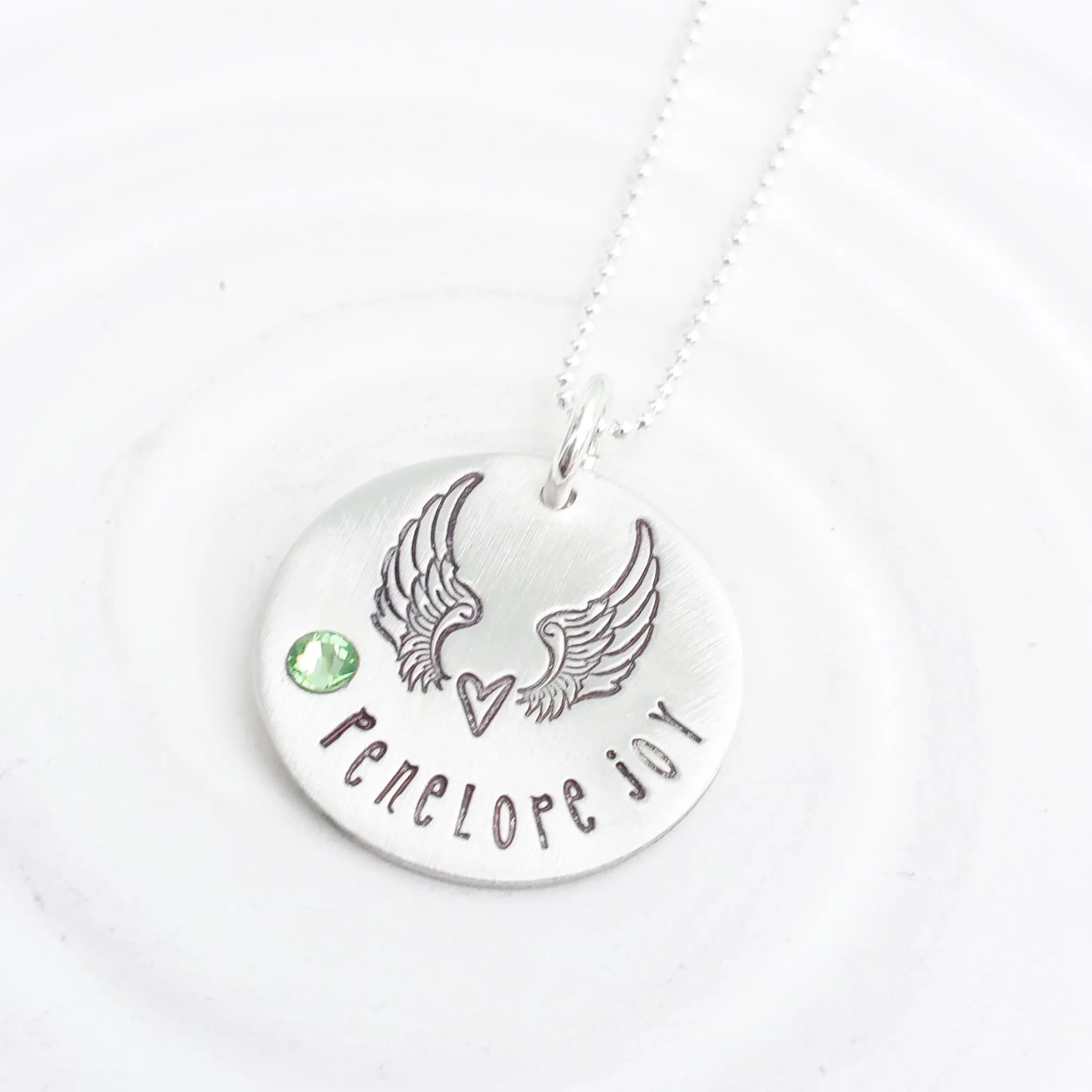 Angel Wings Birthstone Heart Necklace | Angel Baby Necklace