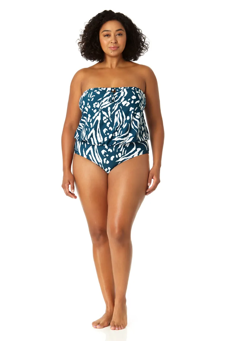 Anne Cole Plus - Women's Strapless Blouson Keyhole One Piece Swimsuit