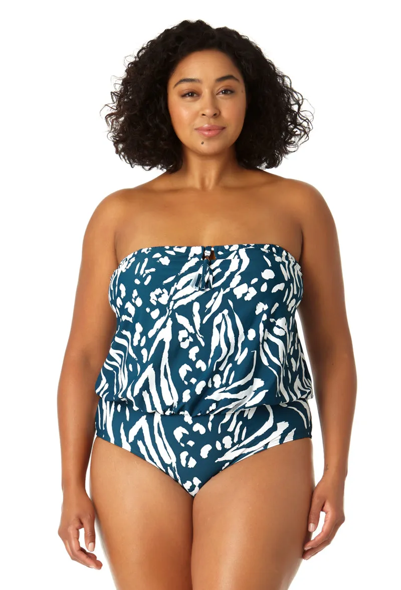 Anne Cole Plus - Women's Strapless Blouson Keyhole One Piece Swimsuit