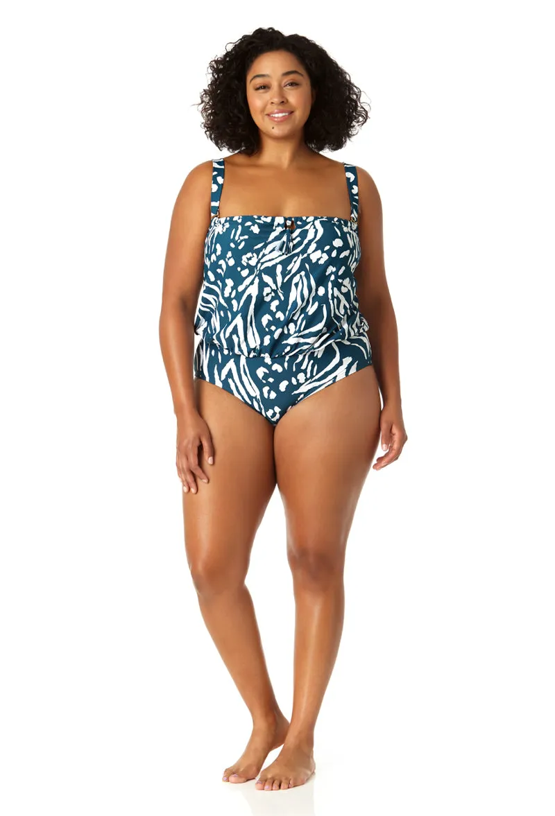 Anne Cole Plus - Women's Strapless Blouson Keyhole One Piece Swimsuit