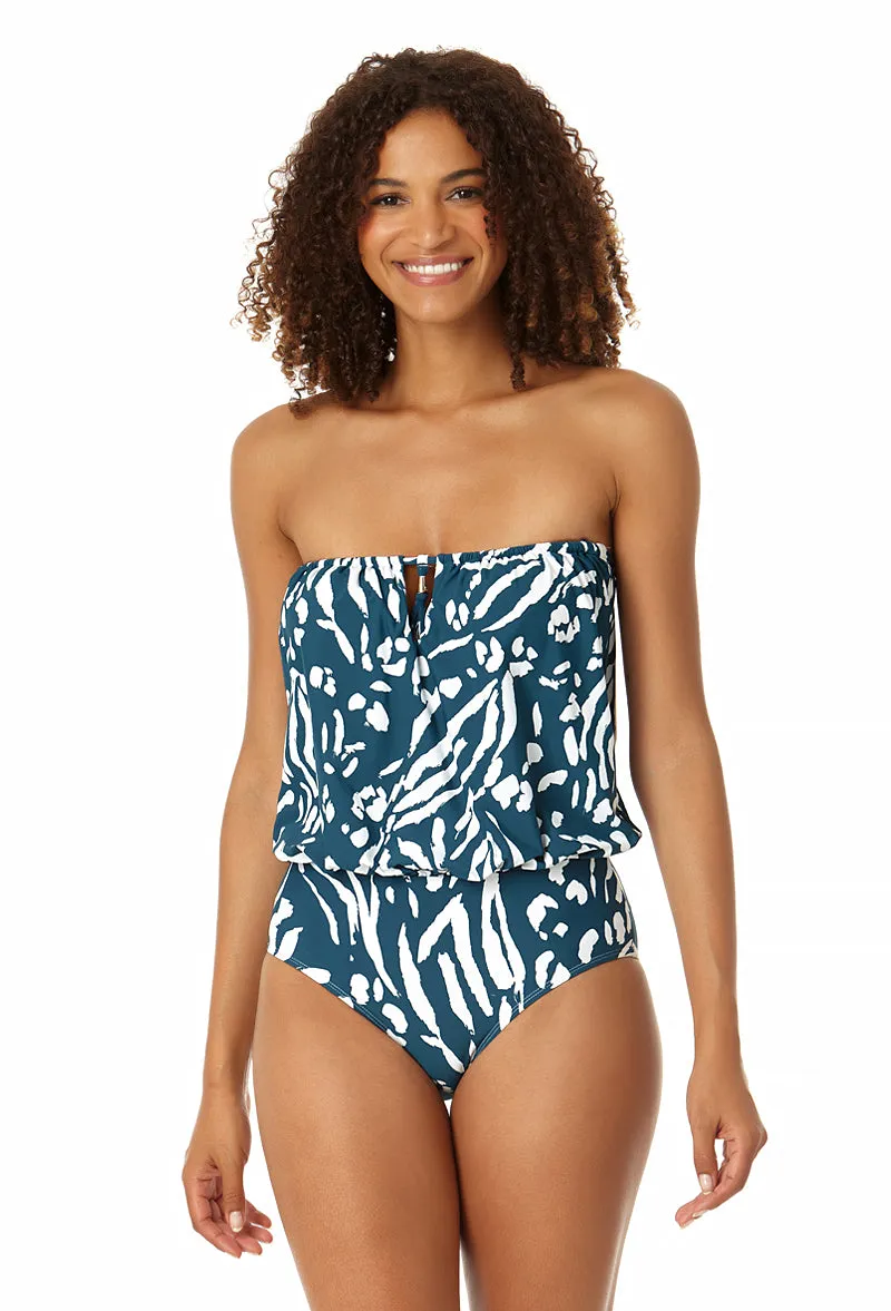 Anne Cole - Women's Strapless Blouson Keyhole One Piece Swimsuit