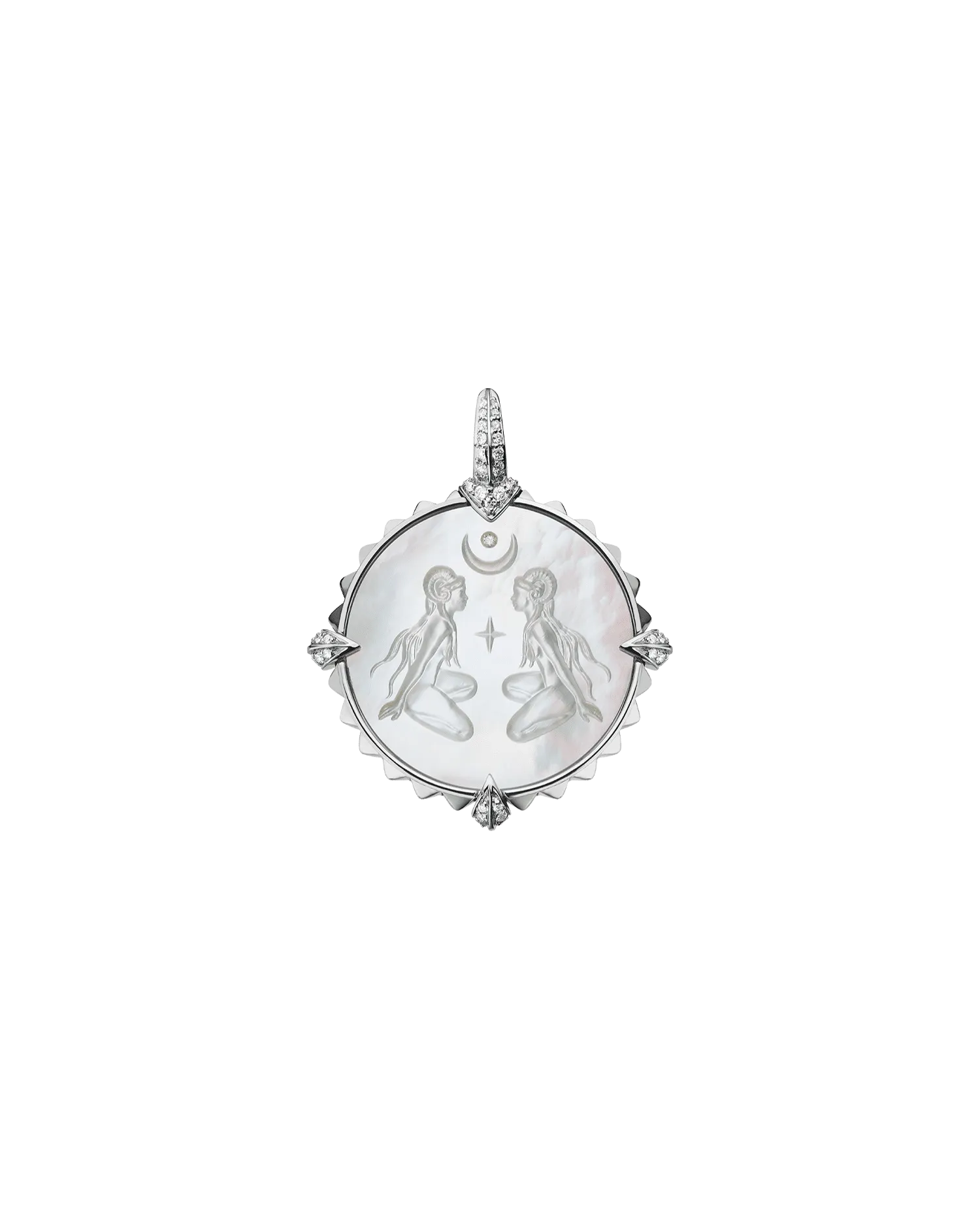 Aries Coin Charm | Mother of Pearl, Diamonds, and White Gold
