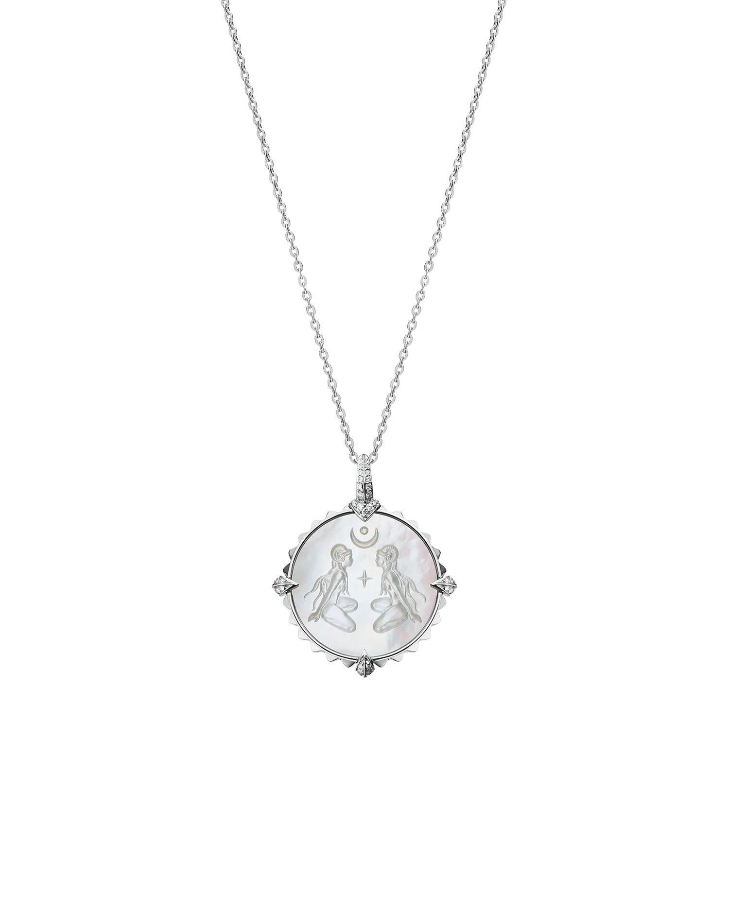 Aries Coin Charm | Mother of Pearl, Diamonds, and White Gold