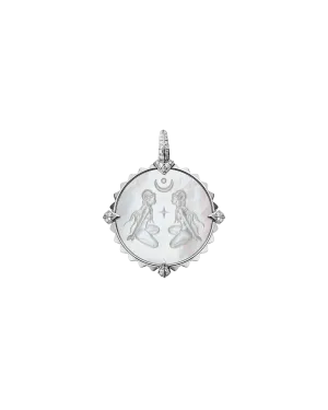Aries Coin Charm | Mother of Pearl, Diamonds, and White Gold