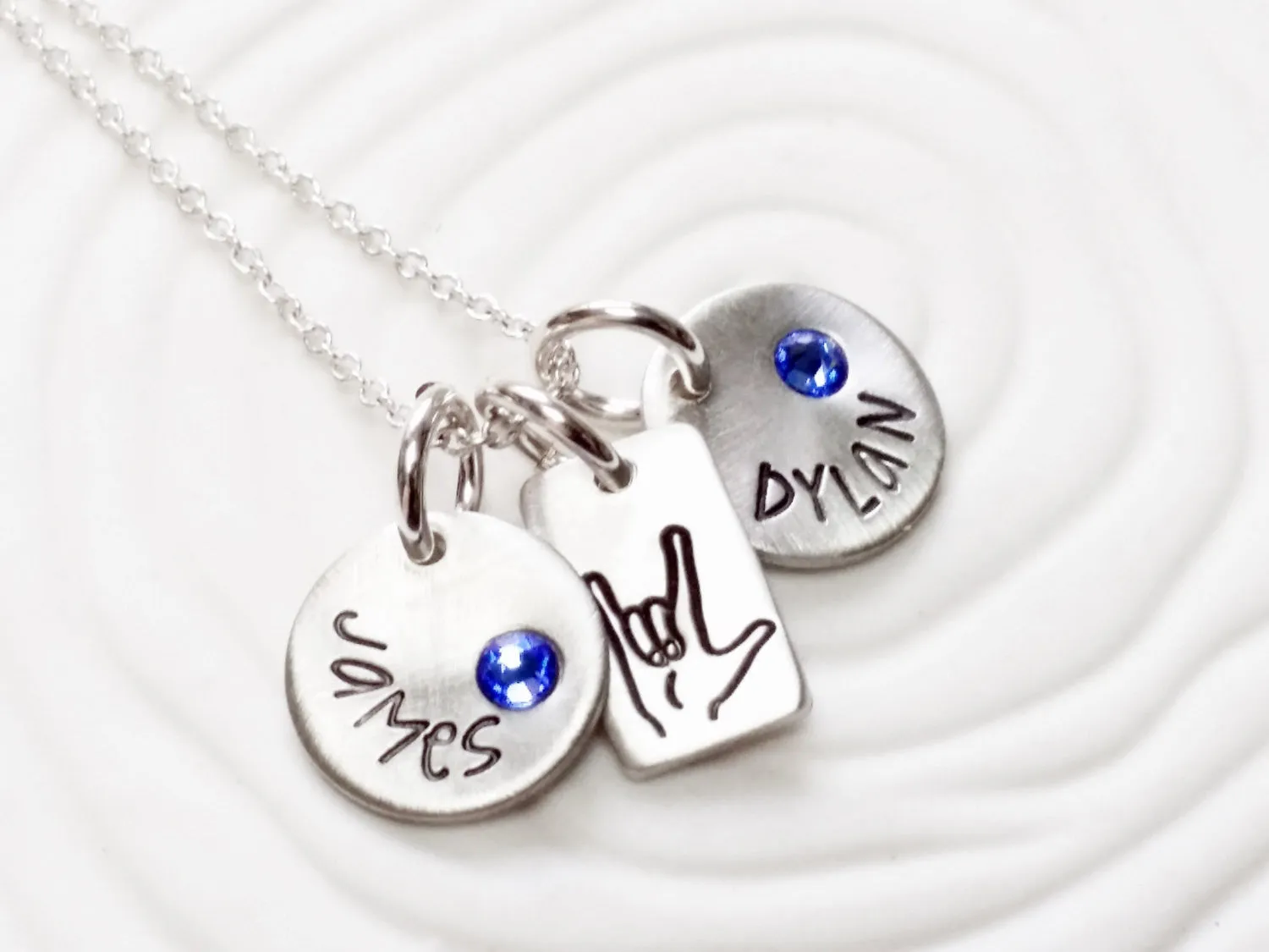 ASL | I Love You Necklace | Sign Language | Birthstone Name Necklace