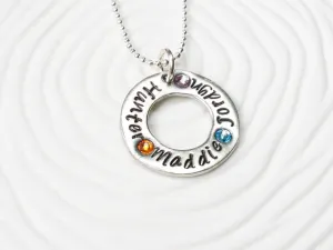 Birthstone Washer Necklace | Mother's or Grandmother's Necklace