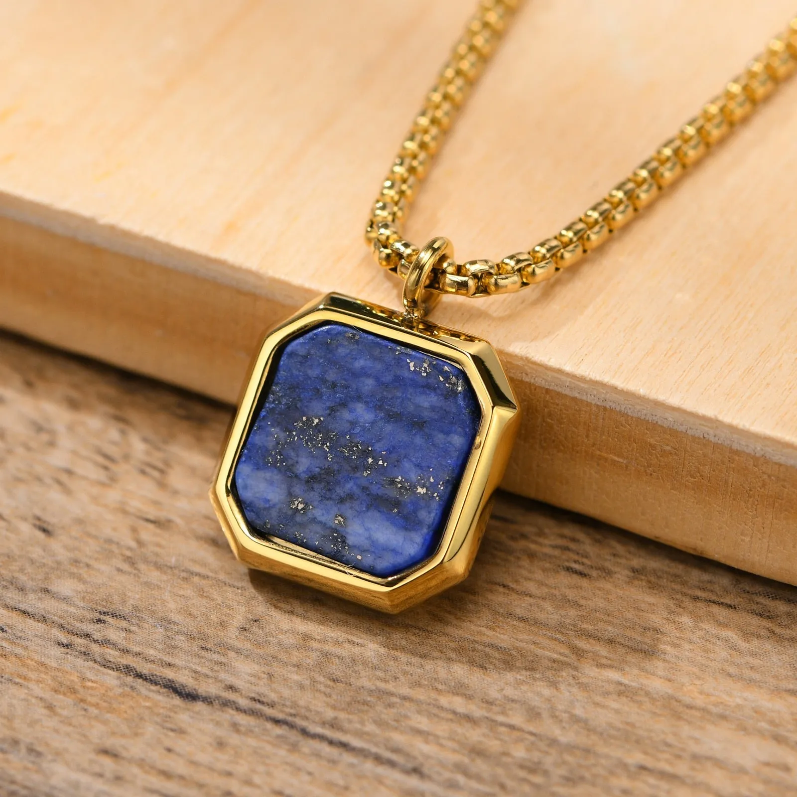 Black Square Necklace for Men Stainless Steel Geometric Pendant