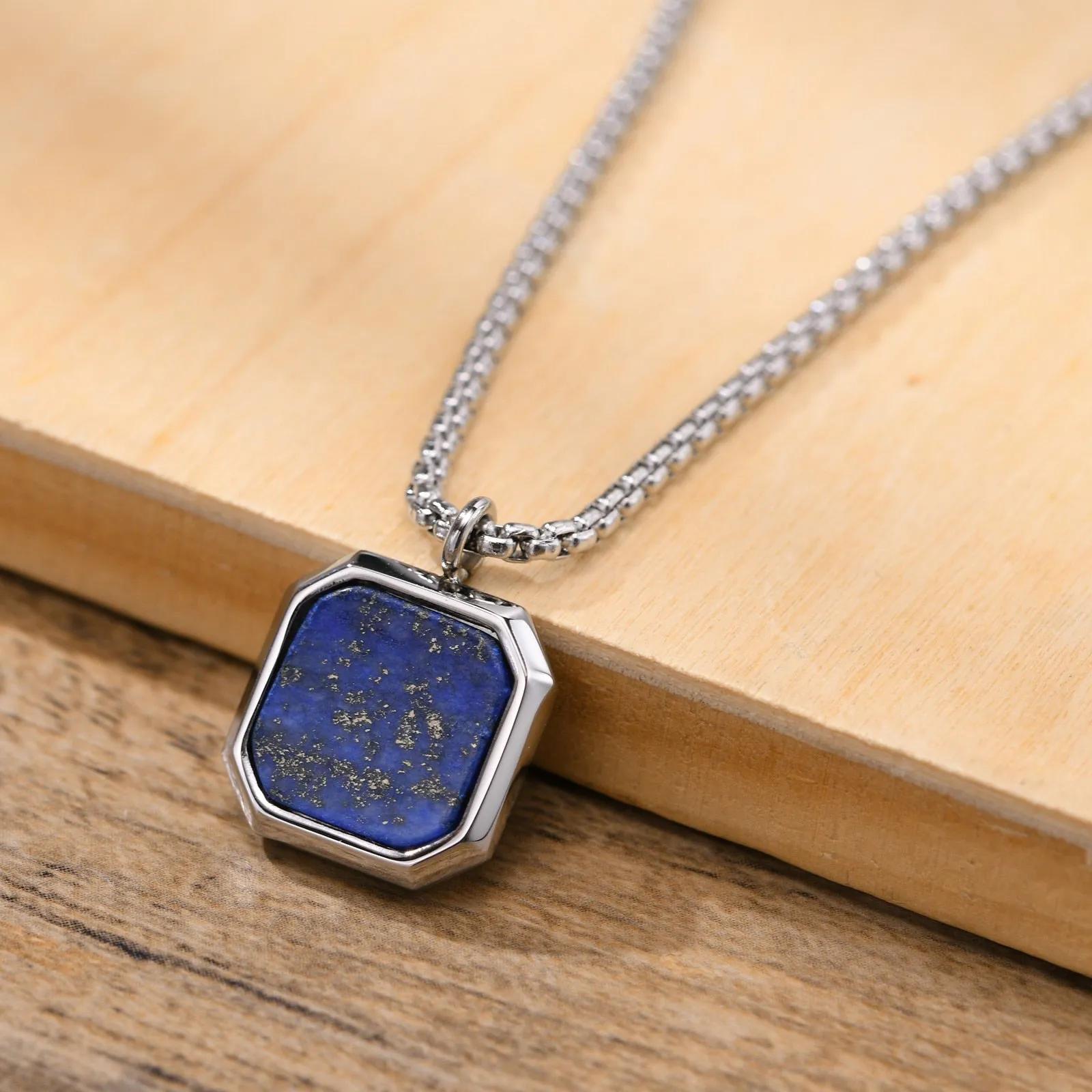 Black Square Necklace for Men Stainless Steel Geometric Pendant