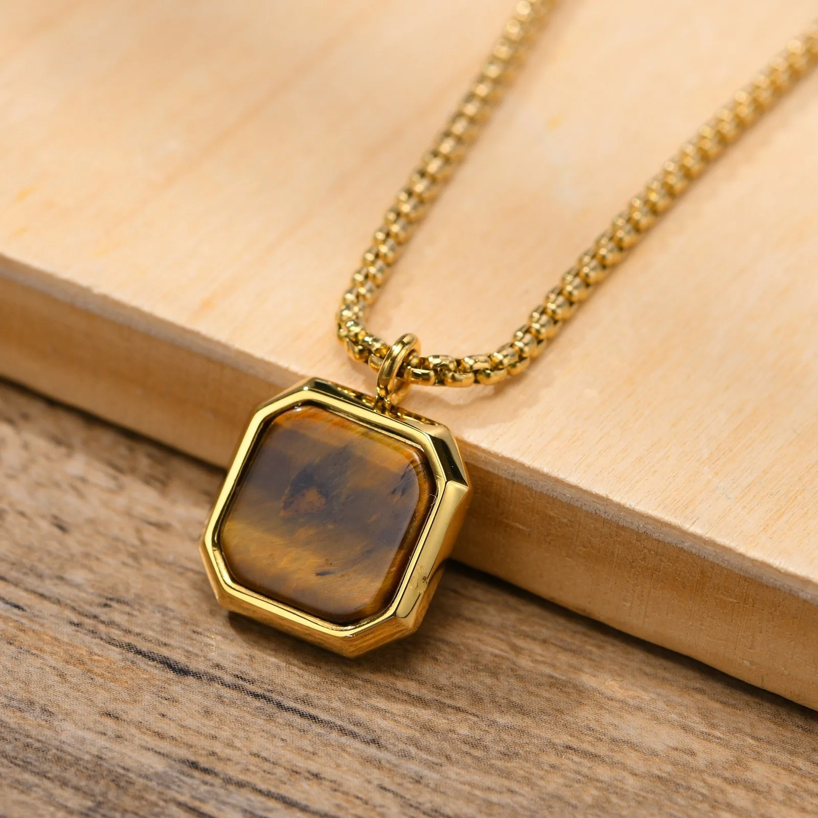 Black Square Necklace for Men Stainless Steel Geometric Pendant