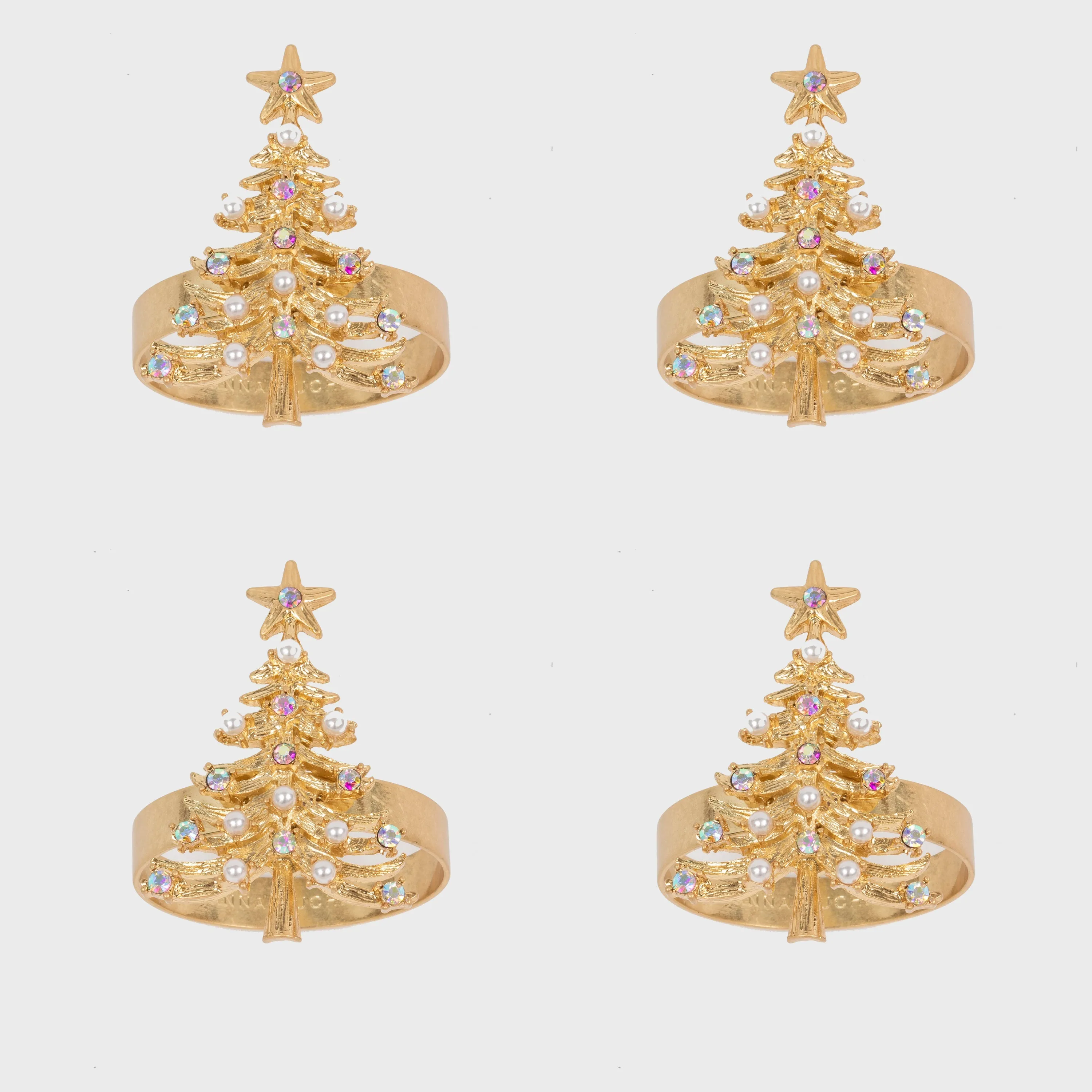 Christmas Tree Skinny Napkin Rings, Set Of Four