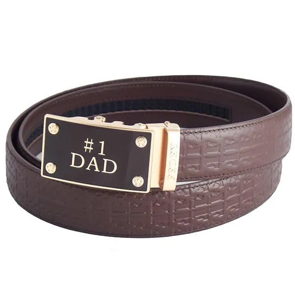 FEDEY Mens Signature Ratchet Leather Belt w No1 DAD Statement Buckle