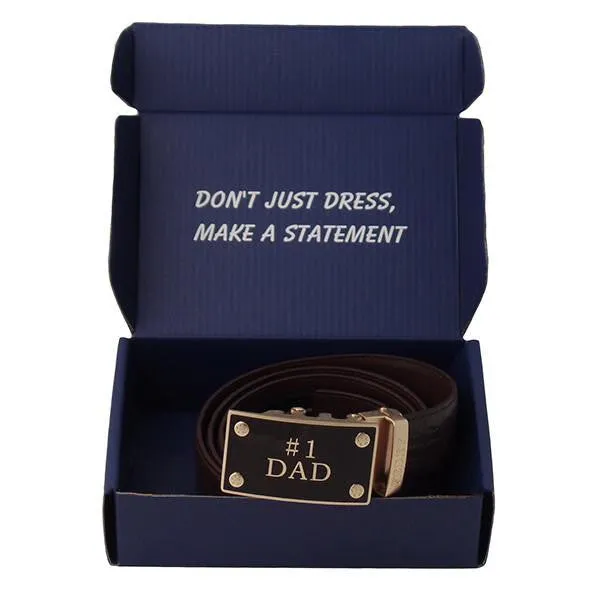 FEDEY Mens Signature Ratchet Leather Belt w No1 DAD Statement Buckle