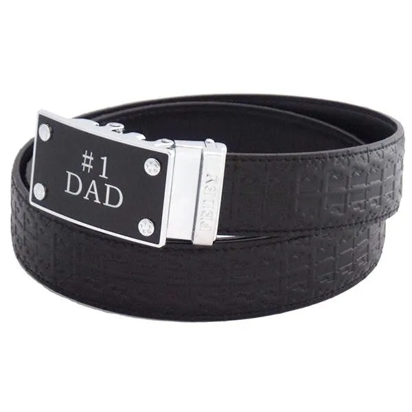 FEDEY Mens Signature Ratchet Leather Belt w No1 DAD Statement Buckle