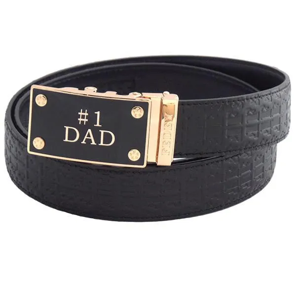 FEDEY Mens Signature Ratchet Leather Belt w No1 DAD Statement Buckle
