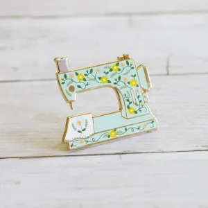 Floral Sewing Machine Interactive Enamel Pin, Sewing Gift
