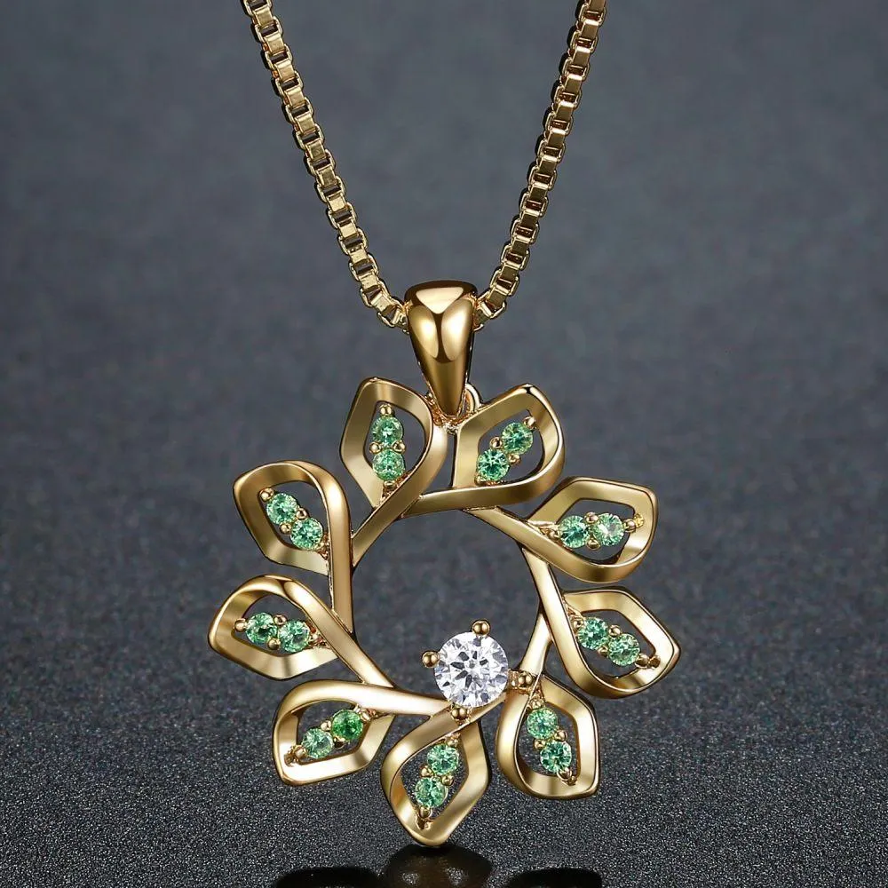 Flower Green CZ Pendant Necklace -KFJN0285