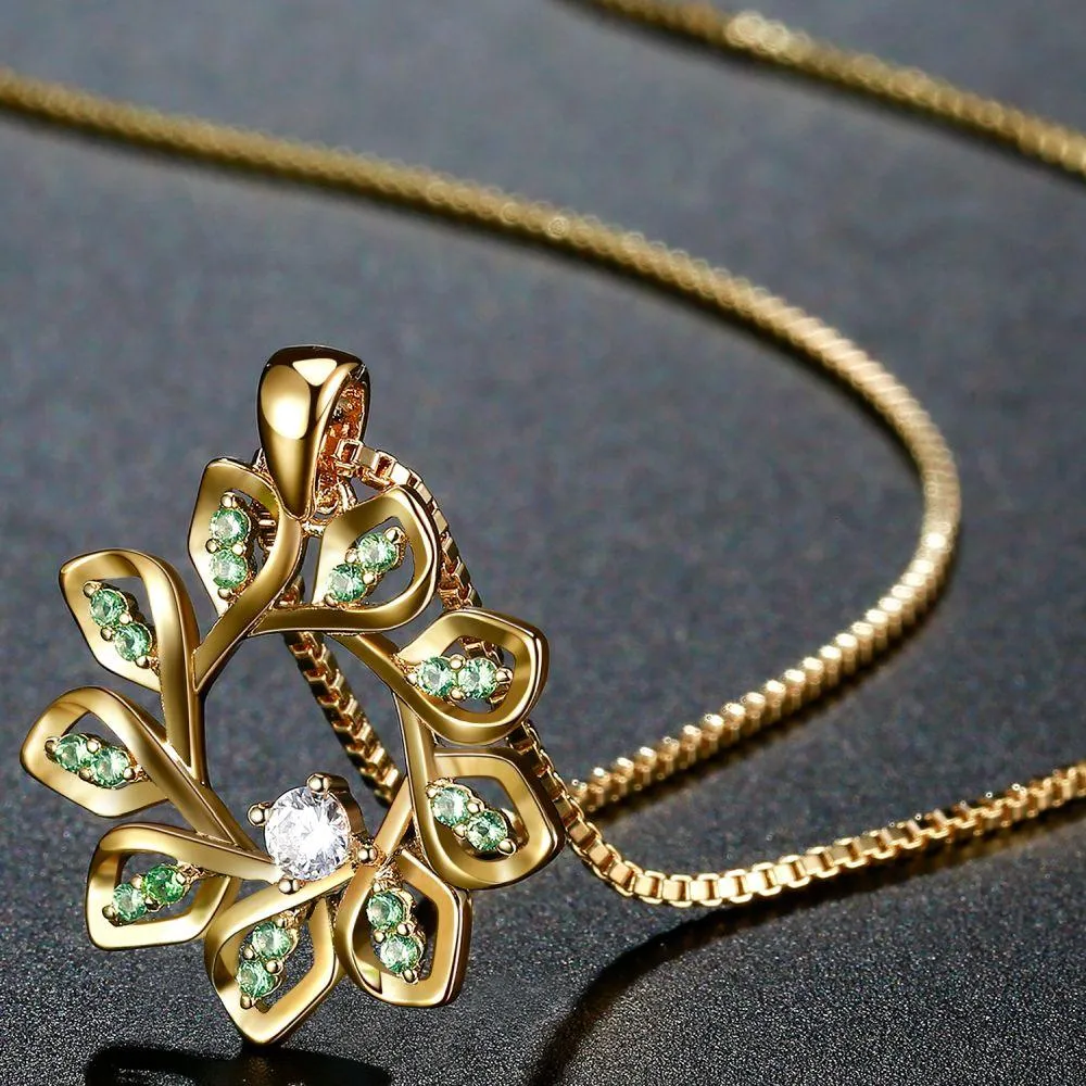 Flower Green CZ Pendant Necklace -KFJN0285