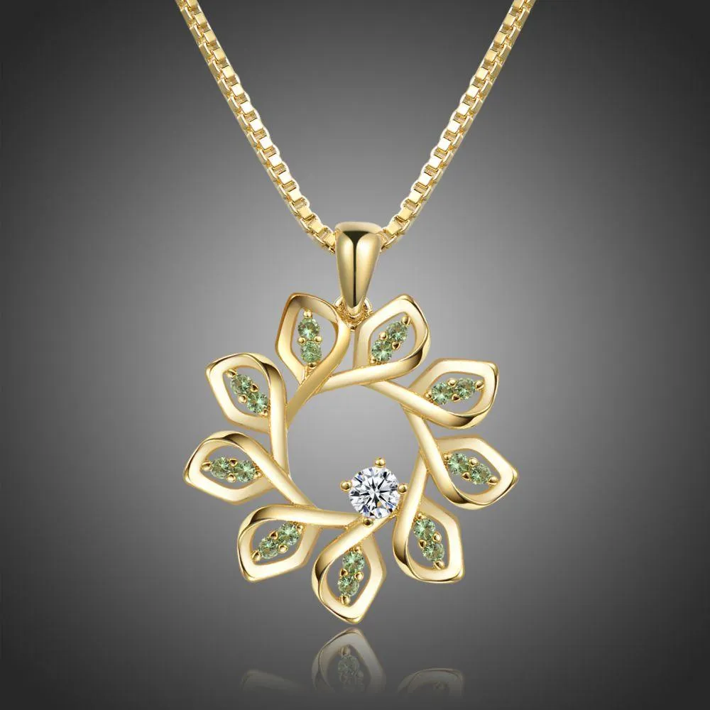 Flower Green CZ Pendant Necklace -KFJN0285