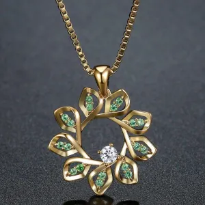 Flower Green CZ Pendant Necklace -KFJN0285