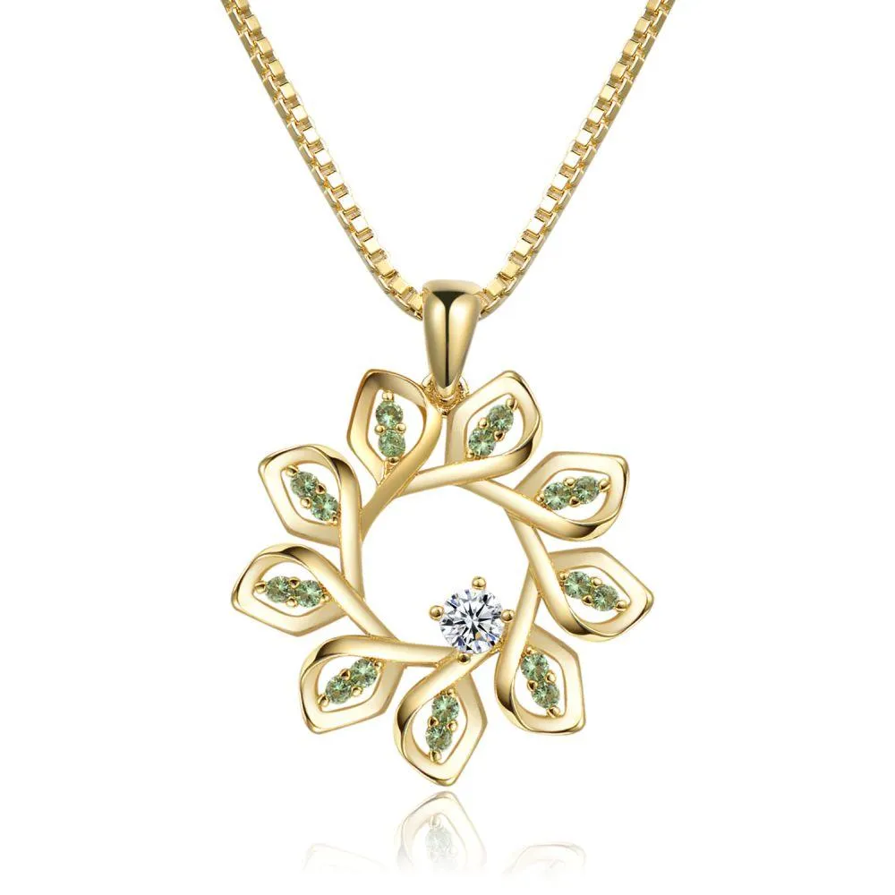 Flower Green CZ Pendant Necklace -KFJN0285