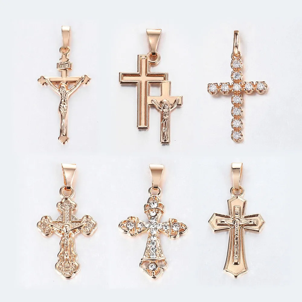 Gold Cross Pendant Necklace With Clear Crystal For Men and Women 3