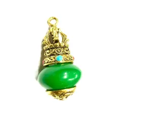 Green Round Stone Pendant with Designer Golden Cap