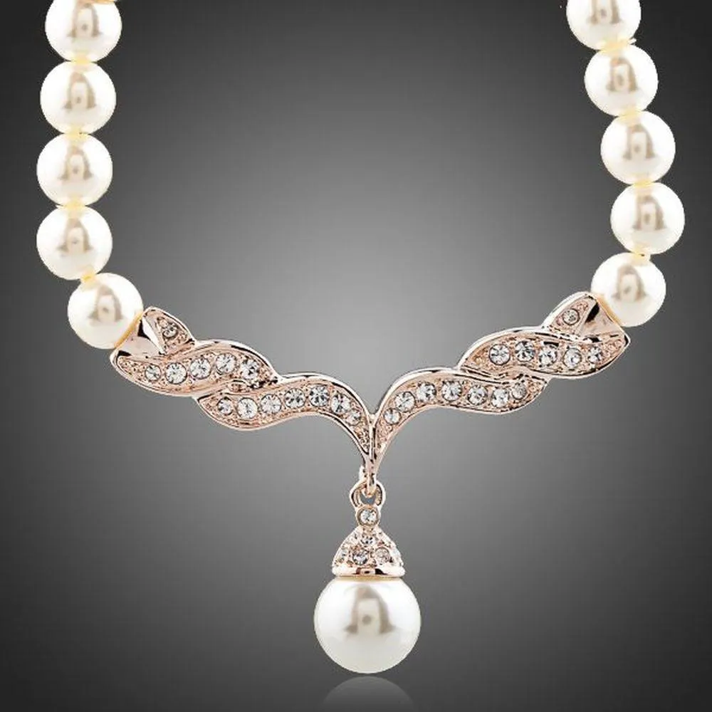 Imitation Pearl Love Crystal Necklace KPN0097