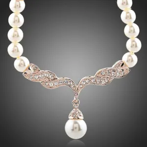 Imitation Pearl Love Crystal Necklace KPN0097