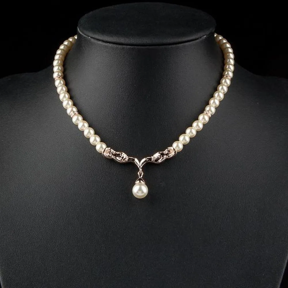 Imitation Pearl Love Crystal Necklace KPN0097