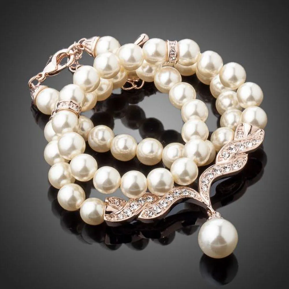 Imitation Pearl Love Crystal Necklace KPN0097