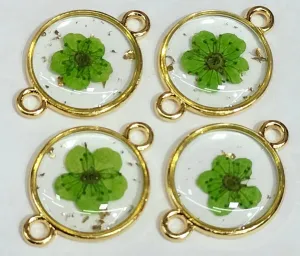 Light Green Spherical Floral Design Resin Pendants with Two Holes