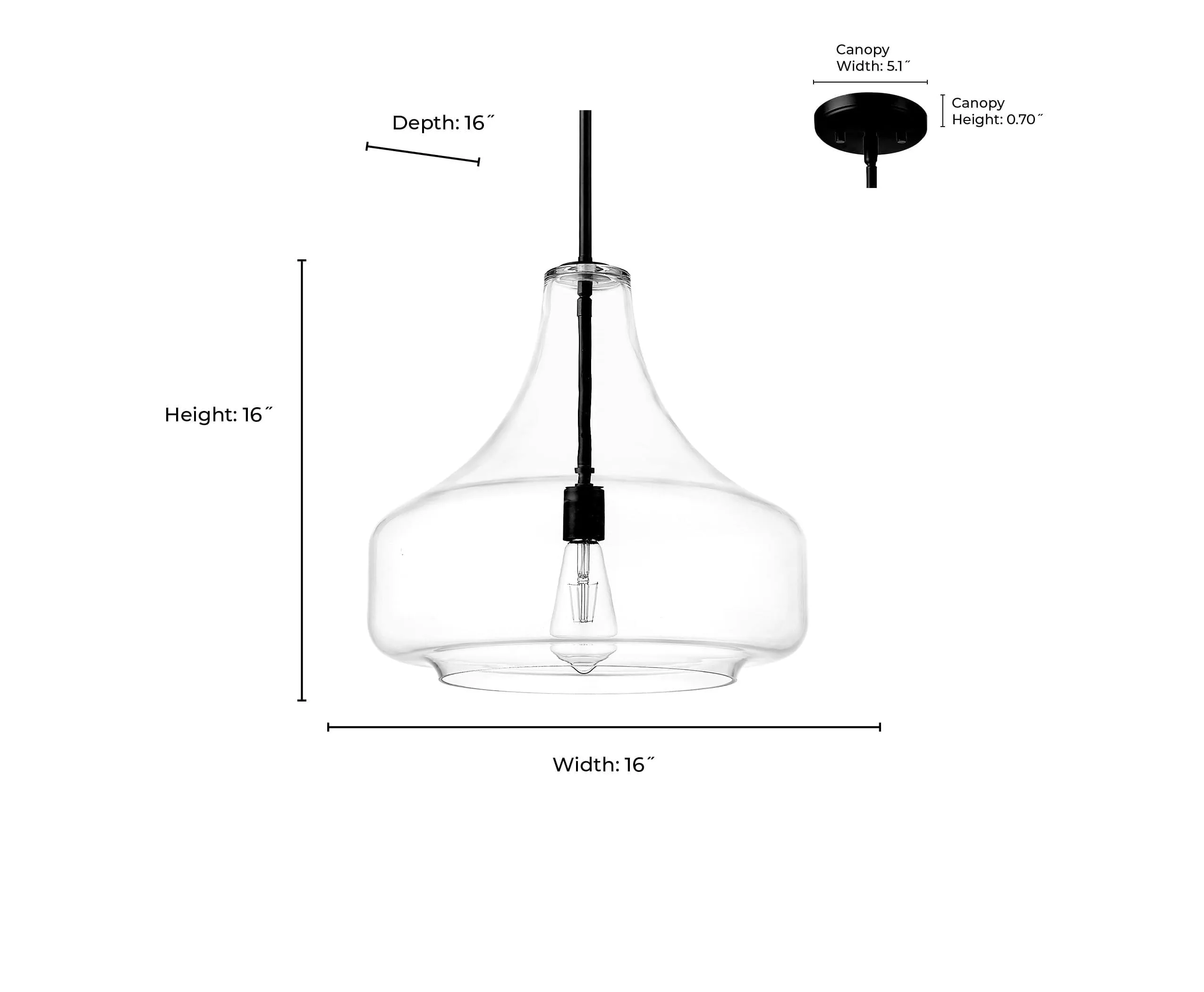 Madelynn Pendant - Matte Black - Clear Glass - 16in. Diameter - E26 Medium Base